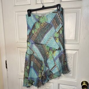 Anthea Crawford Collection Patterned Asymmetrical Skirt 100% Silk Size 10